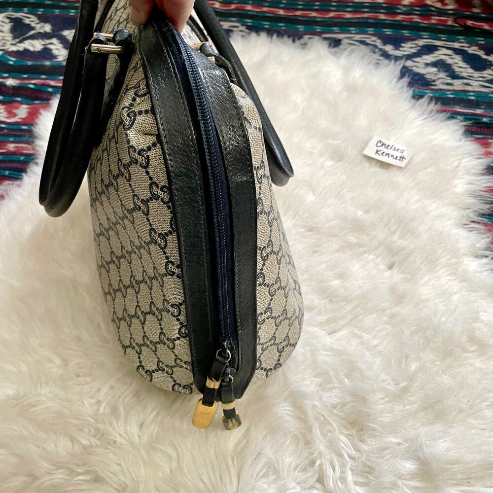 Gucci Plus Navy Satchel Handbag Bag Vintage Purse Doctors Boston Bag GG Monogram - Picture 9 of 16